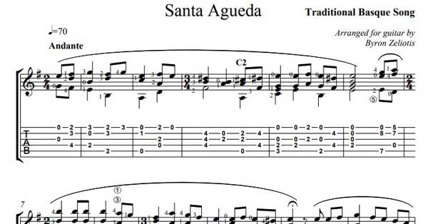 Santa Agueda part of score with TAB
